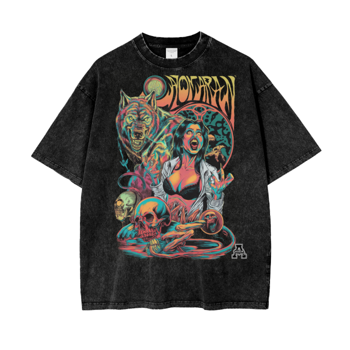 Aonaran Graphic Acid Wash Oversize T-Shirt