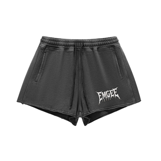 EMGEE Snow Washed Raw Edge Drawstring Shorts