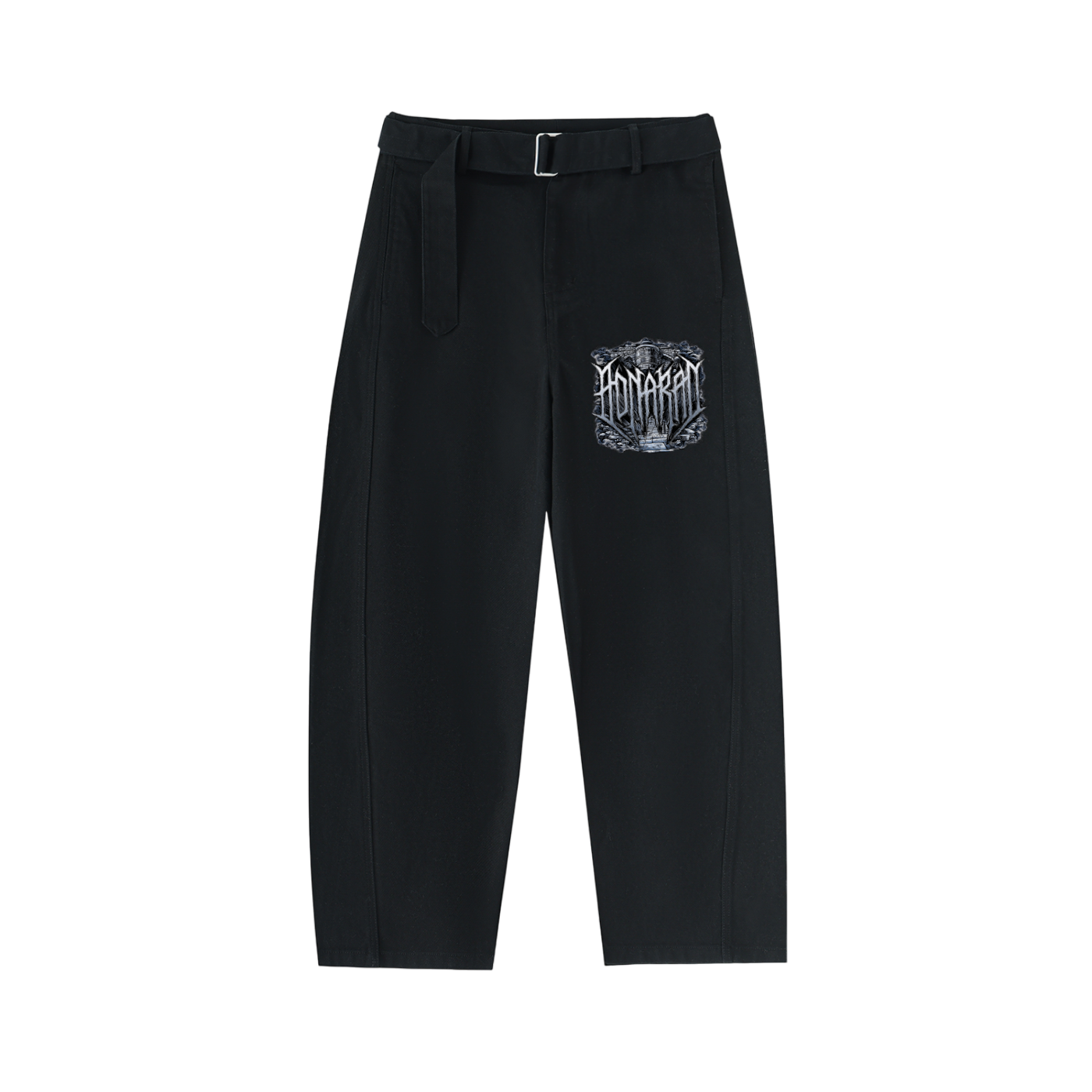 Aonaran Angelic Frost Twisted-Seam Belted Curved-Blade Pants