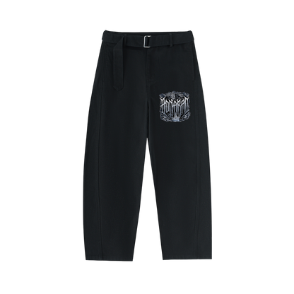 Aonaran Angelic Frost Twisted-Seam Belted Curved-Blade Pants