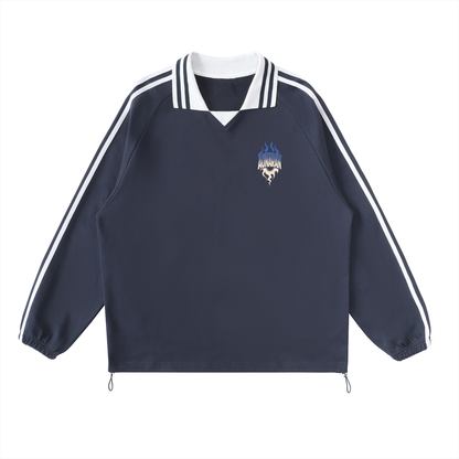 Aonaran Varsity Contrast Striped Lapel Collar Sweatshirt
