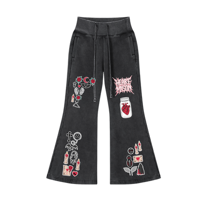 Heart Mason Vintage Washed Flared Fleece Pants