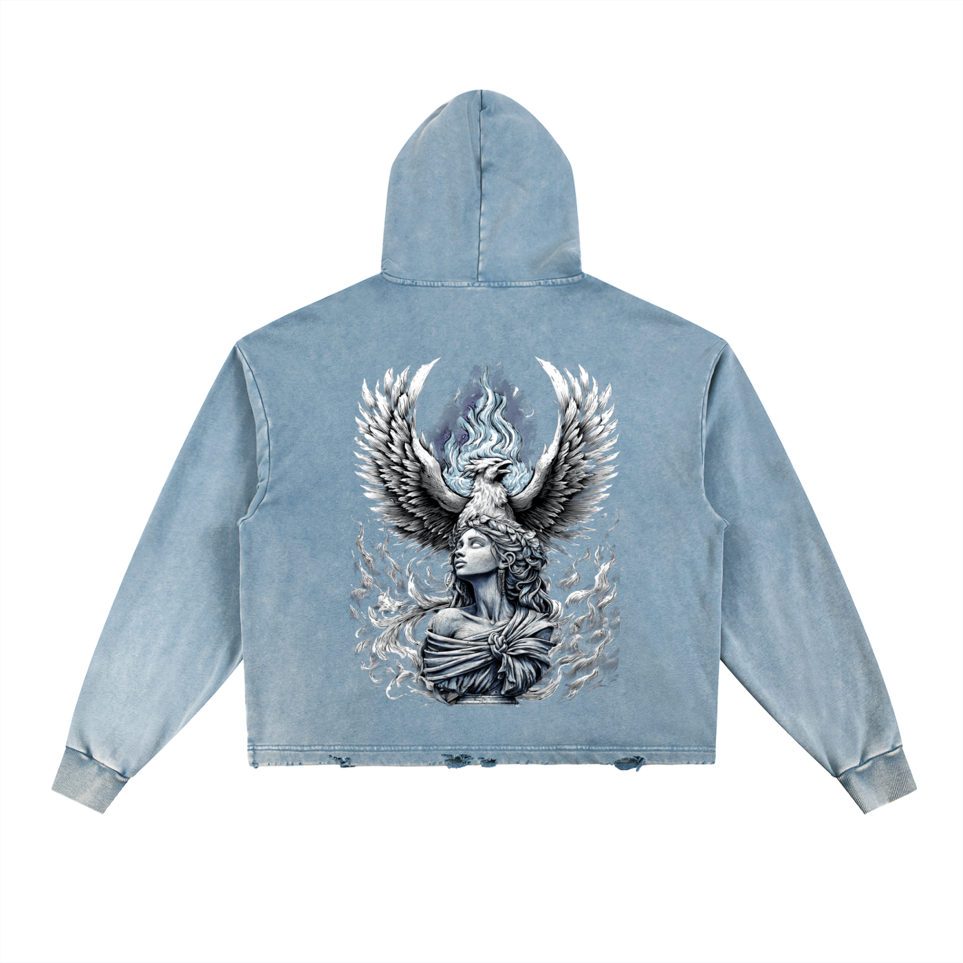 Aonaran Angelic Frost Vintage Washed Frayed-Hem Hoodie