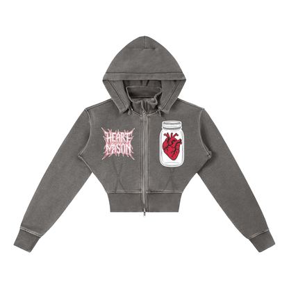Heart Mason Vintage Washed Cropped Fleece Hoodie