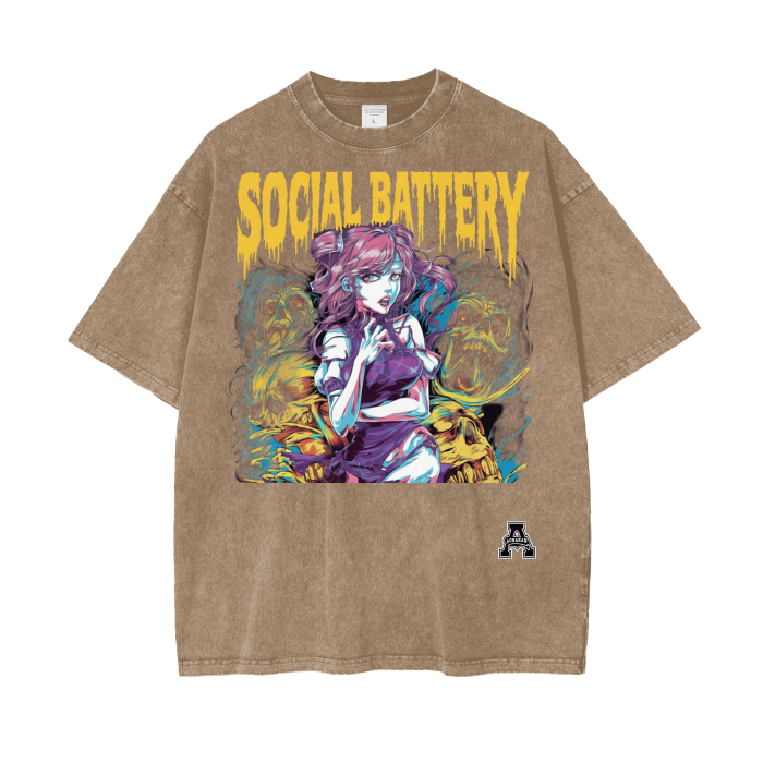 BillyGoat's Social Battery Aonaran Graphic Acid Wash Oversize T-Shirt