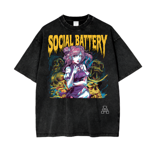 BillyGoat's Social Battery Aonaran Graphic Acid Wash Oversize T-Shirt