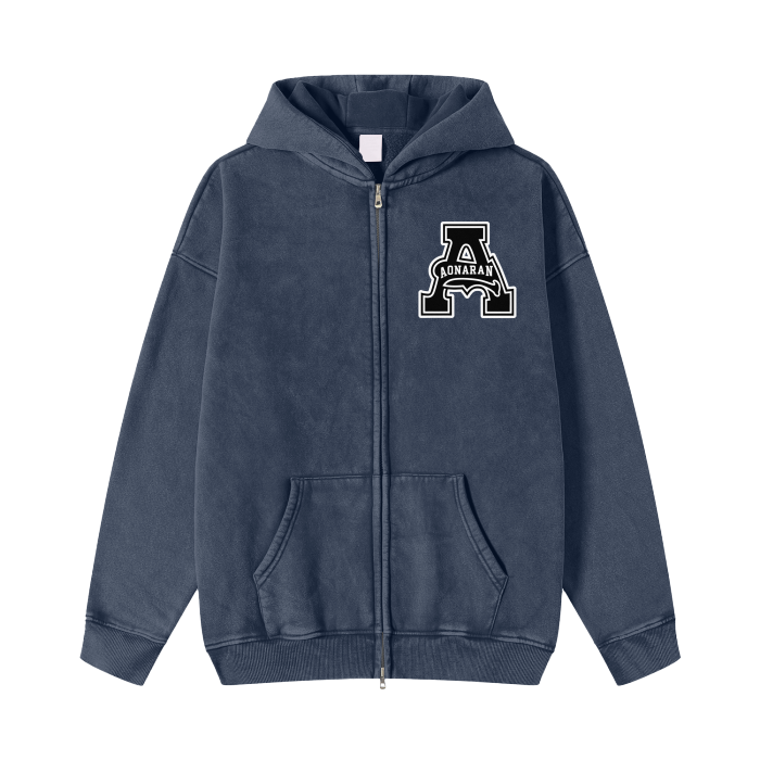 Aonaran Acid Washed Zip Fleece  Hoodie Jacket