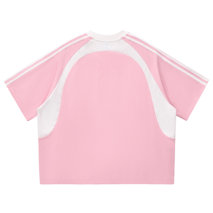 Marie B-Day Collection Contrast Stripes Panel Mesh T-shirt