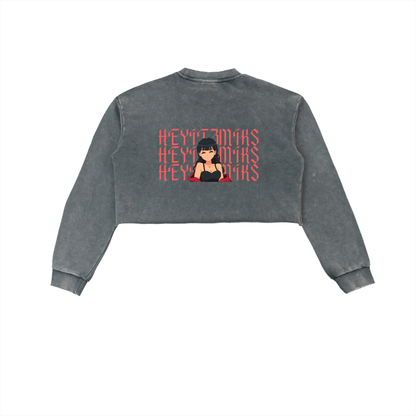 Heyitzmiks Snow Washed Raw Edge Cropped Sweatshirt