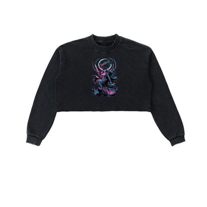 BaddieBreezy Snow Washed Raw Edge Cropped Sweatshirt