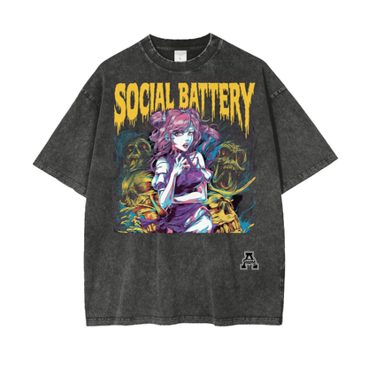 BillyGoat's Social Battery Aonaran Graphic Acid Wash Oversize T-Shirt