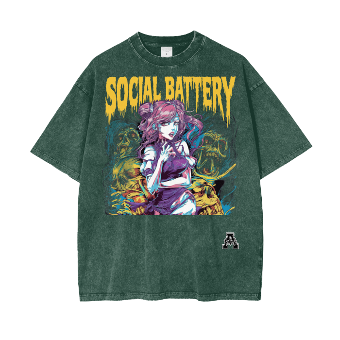 BillyGoat's Social Battery Aonaran Graphic Acid Wash Oversize T-Shirt