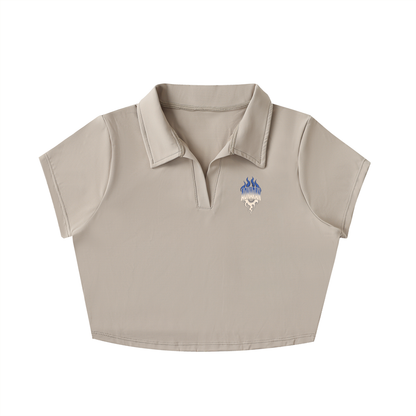 Aonaran Varsity V-Neck Lapel Crop Top