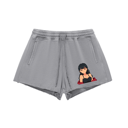 Heyitzmiks Snow Washed Raw Edge Drawstring Shorts
