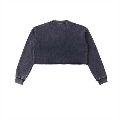 BaddieBreezy Snow Washed Raw Edge Cropped Sweatshirt