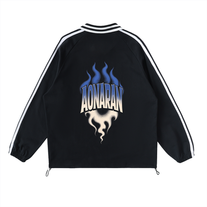 Aonaran Varsity Contrast Striped Lapel Collar Sweatshirt