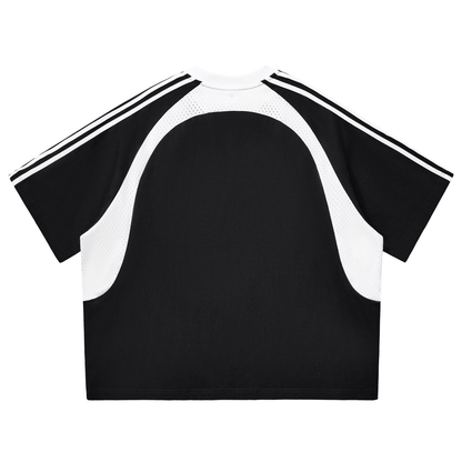 Marie B-Day Collection Contrast Stripes Panel Mesh T-shirt