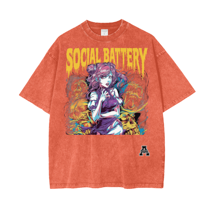 BillyGoat's Social Battery Aonaran Graphic Acid Wash Oversize T-Shirt