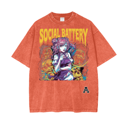 BillyGoat's Social Battery Aonaran Graphic Acid Wash Oversize T-Shirt