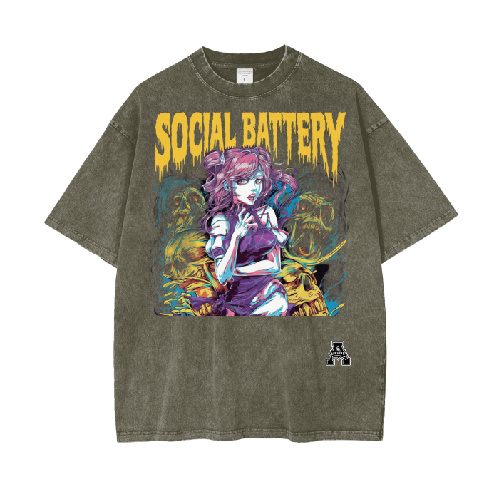 BillyGoat's Social Battery Aonaran Graphic Acid Wash Oversize T-Shirt