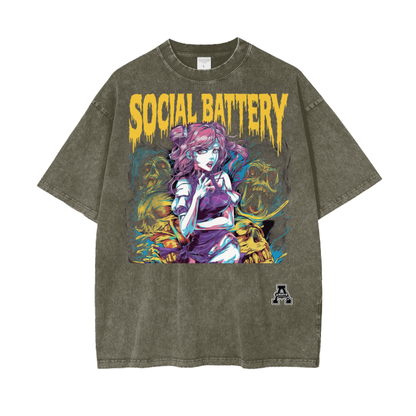 BillyGoat's Social Battery Aonaran Graphic Acid Wash Oversize T-Shirt