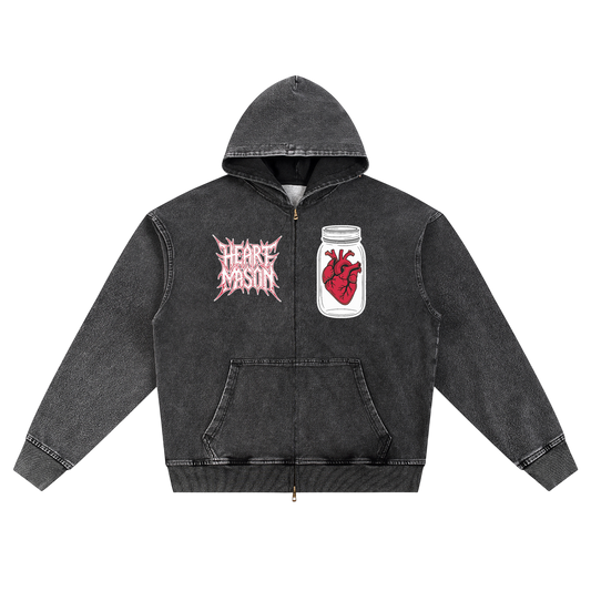 Heart Mason Snow Wash Oversized Zip-Up Hoodie