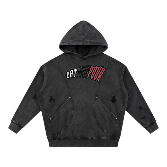 ETP Snow Washed Distressed Panel Pocket Hoodie