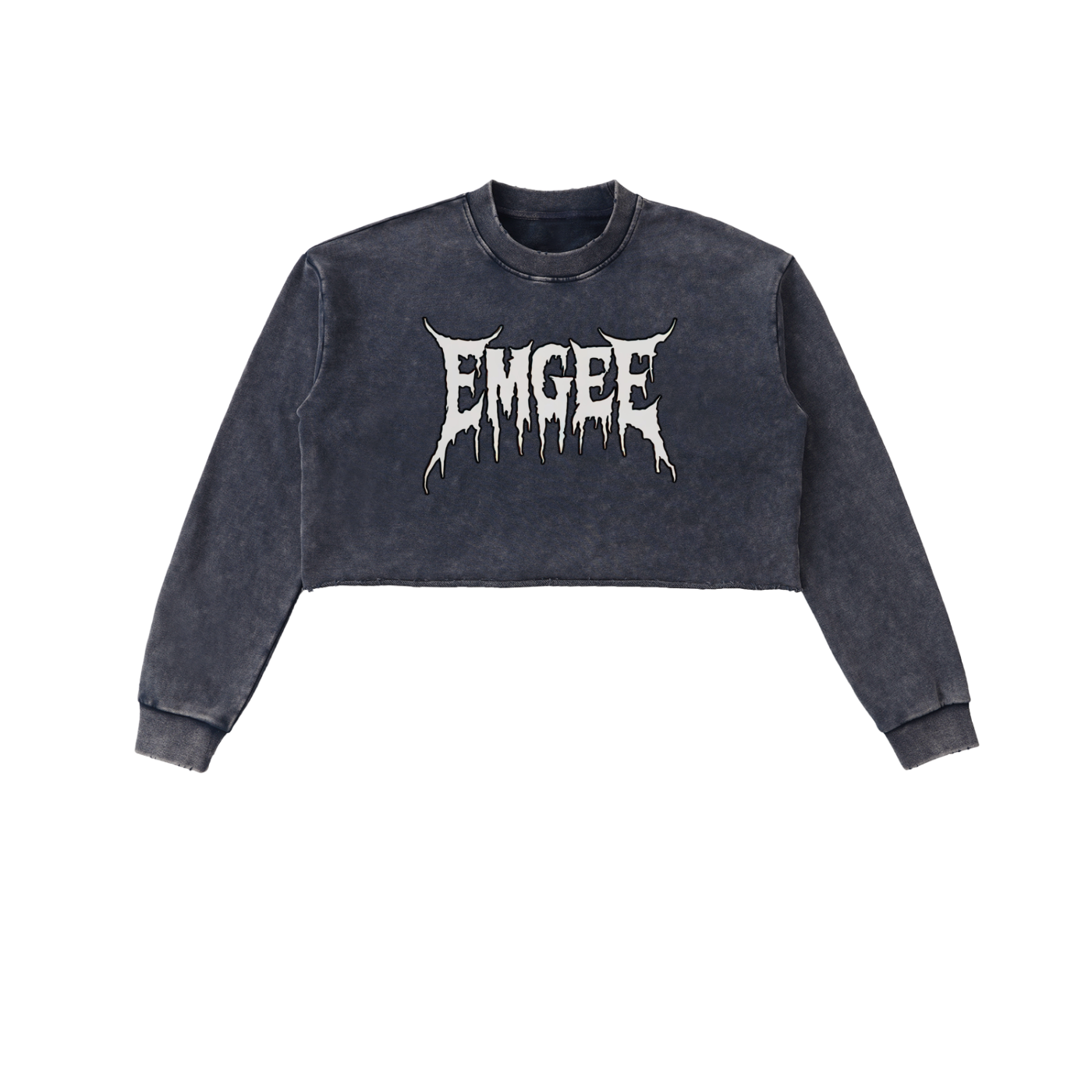 EMGEE Snow Washed Raw Edge Cropped Sweatshirt