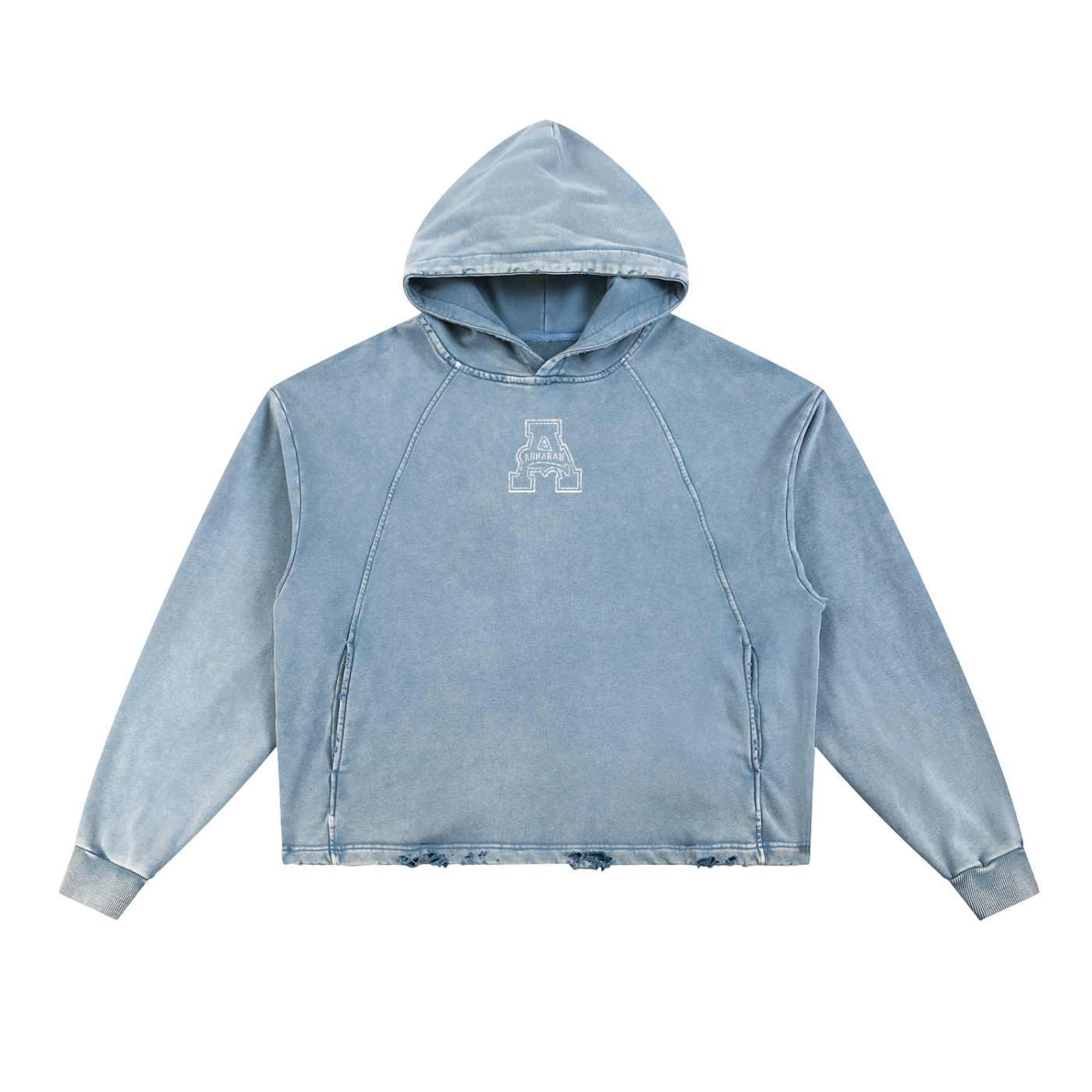 Aonaran Angelic Frost Vintage Washed Frayed-Hem Hoodie