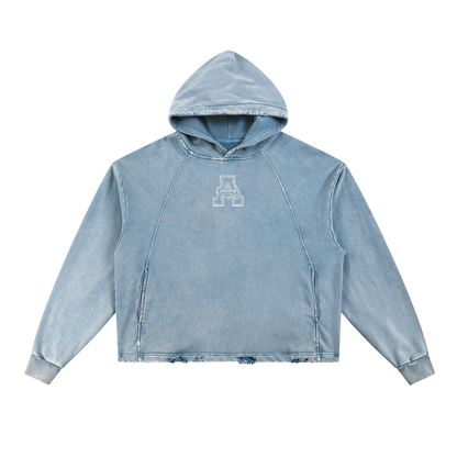 Aonaran Angelic Frost Vintage Washed Frayed-Hem Hoodie