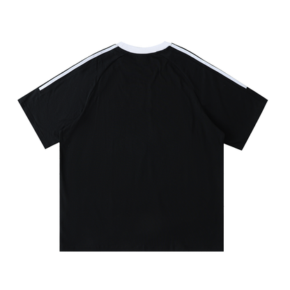 Aonaran Varsity Contrast Tape Crewneck Cotton T-Shirt