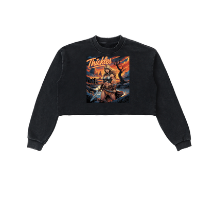 Thickles Snow Washed Raw Edge Cropped Sweatshirt