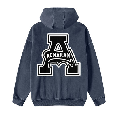 Aonaran Acid Washed Zip Fleece  Hoodie Jacket