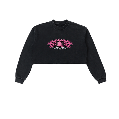 SaudiJae Snow Washed Raw Edge Cropped Sweatshirt