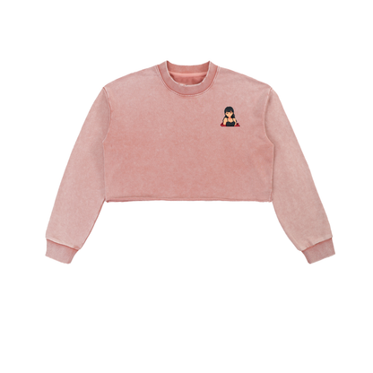 Heyitzmiks Snow Washed Raw Edge Cropped Sweatshirt
