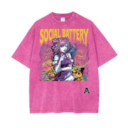 BillyGoat's Social Battery Aonaran Graphic Acid Wash Oversize T-Shirt