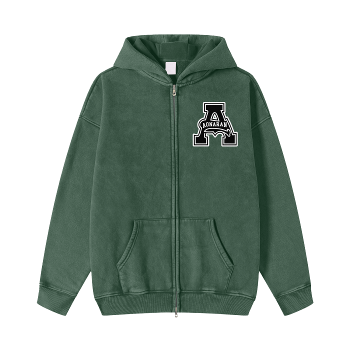 Aonaran Acid Washed Zip Fleece  Hoodie Jacket