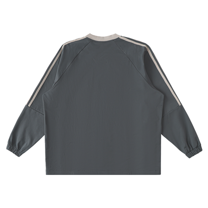 Aonaran Varsity Color-Block V-Neck Long-Sleeve T-Shirt