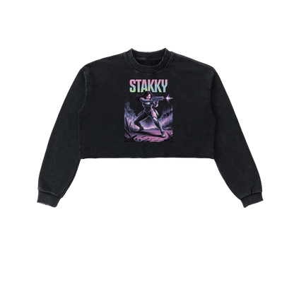 Stakky Season 2 Snow Washed Raw Edge Cropped Sweatshirt