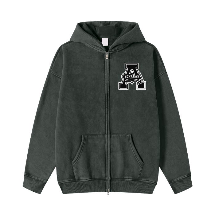 Aonaran Acid Washed Zip Fleece  Hoodie Jacket