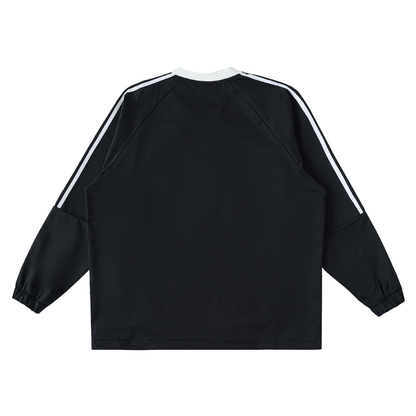 Aonaran Varsity Color-Block V-Neck Long-Sleeve T-Shirt